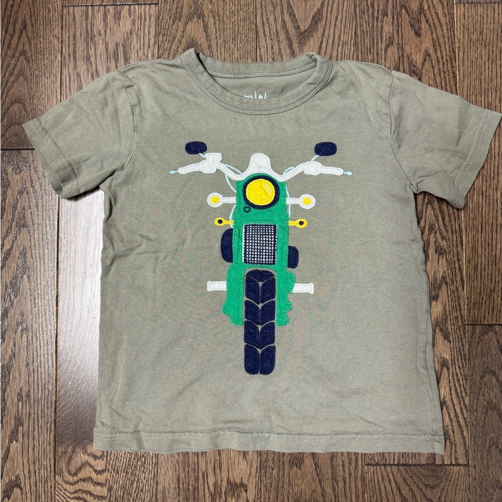 Mini Boden Olive Green Tee with Green & Navy Motorcycle Patch